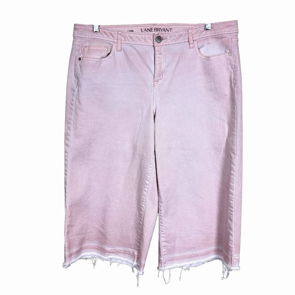 LANE BRYANT Pale Pink Denim Wide Leg Capri Pants with Released Raw Hem, Size 16 - Picture 1 of 10